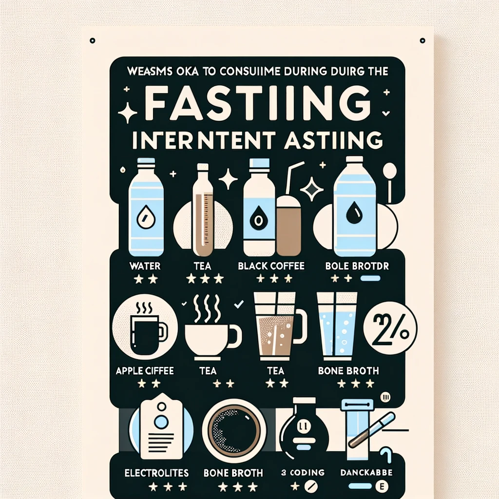 Infographic of beverages permitted during intermittent fasting.